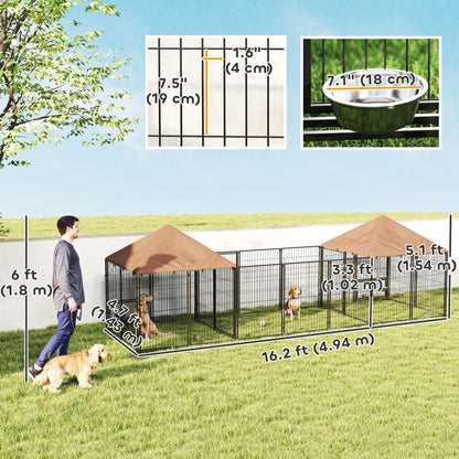 Outdoor Dog Kennel, 2 Rooms, Adjustable Bowls, Waterproof Cover, 16.2' x 4.7' x 5.1' Houses, Kennels & Pens at Gallery Canada