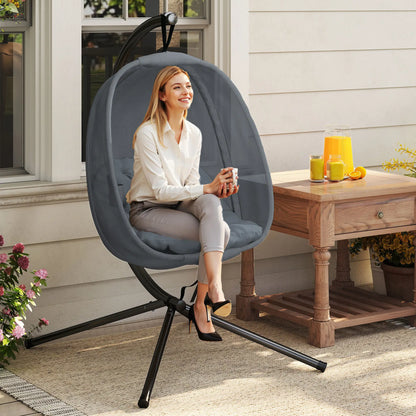 Hanging Egg Chair, Outdoor Swing with Stand, Folding Basket, Grey Patio Swings with Stand at Gallery Canada