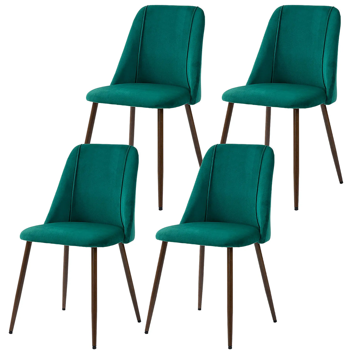 Upholstered Dining Chairs Set of 4, Velvet, Wood-Grain Steel Leg, Green