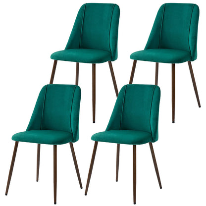 Upholstered Dining Chairs Set of 4, Velvet, Wood-Grain Steel Leg, Green
