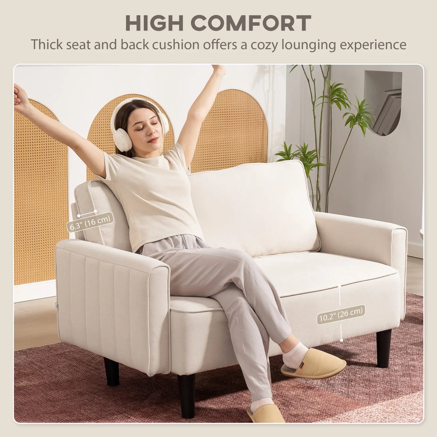 Linen Loveseat Sofa, 2 Seater with Thick Padded Seat, Beige 2-Seater Sofas at Gallery Canada