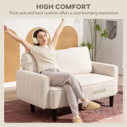 Linen Loveseat Sofa, 2 Seater with Thick Padded Seat, Beige 2-Seater Sofas at Gallery Canada