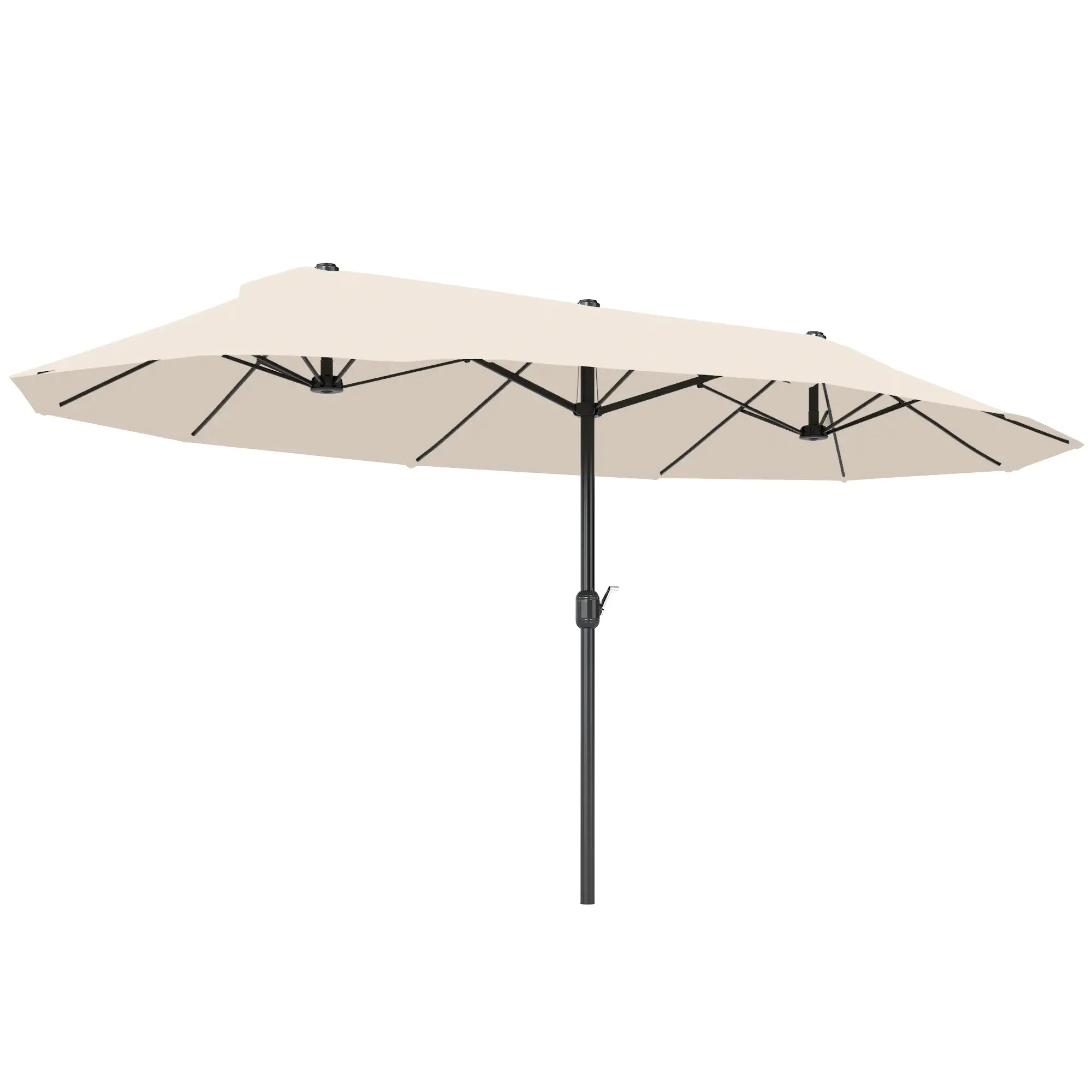15' Outdoor Patio Umbrella, Twin Canopy Sunshade, Lift Crank, Beige Sun Umbrellas Beige at Gallery Canada