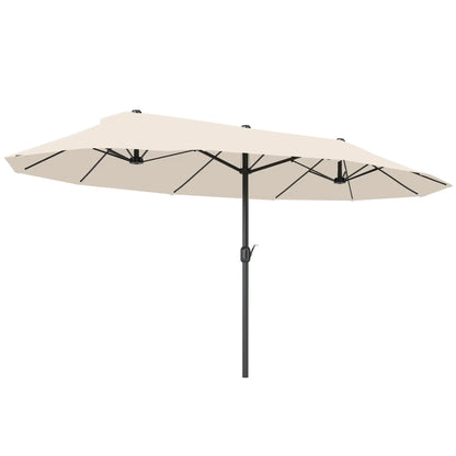 15' Outdoor Patio Umbrella, Twin Canopy Sunshade, Lift Crank, Beige Sun Umbrellas Beige at Gallery Canada