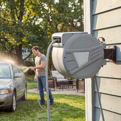 Retractable Garden Hose Reel, 1/2" x 98ft, Wall Mounted, Grey Garden Accessories at Gallery Canada
