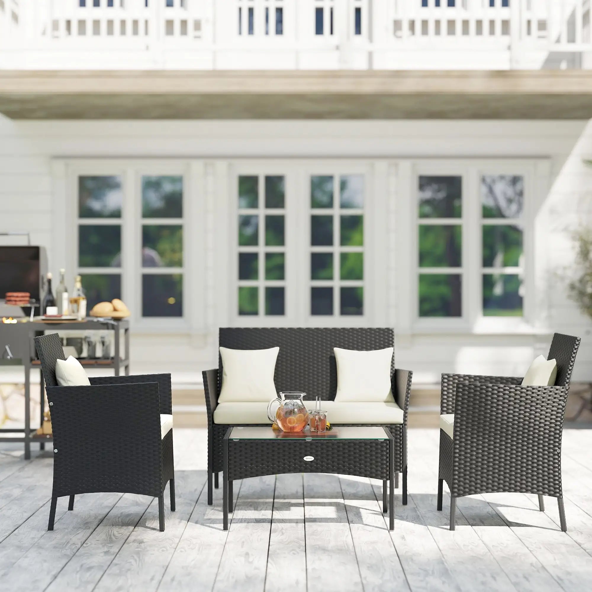 4-Piece Rattan Patio Set, Coffee Table, 22.8