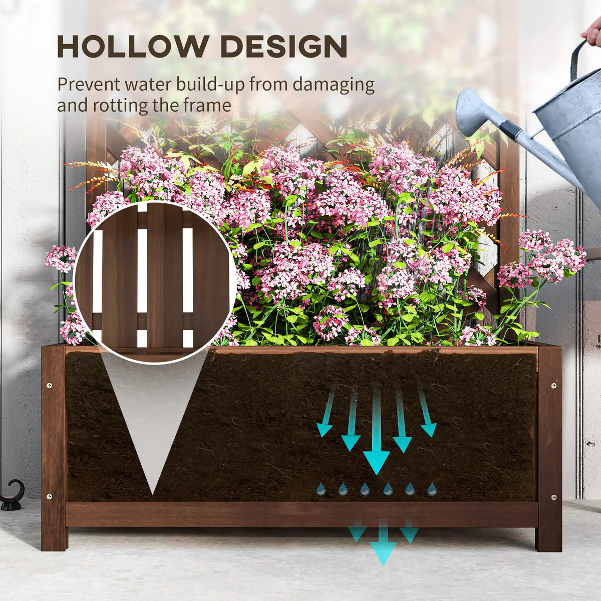 Wood Planter With Trellis, Raised Garden Bed, 30" x 14" x 67", Dark Brown Wooden Planter Boxes at Gallery Canada