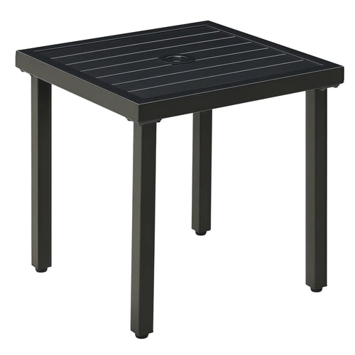 Outdoor Side Table, Patio End Table with Umbrella Hole, Steel Frame, Black