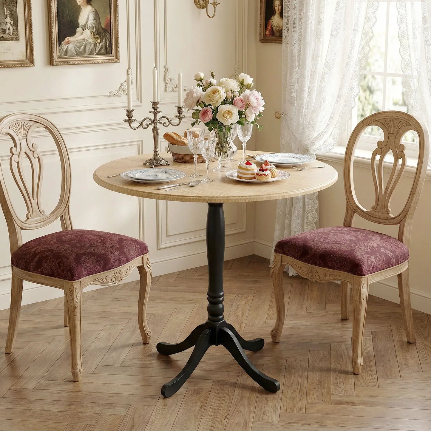 Modern Round Dining Table, 80cm, Natural Wood and Black, Black Dining Tables at Gallery Canada