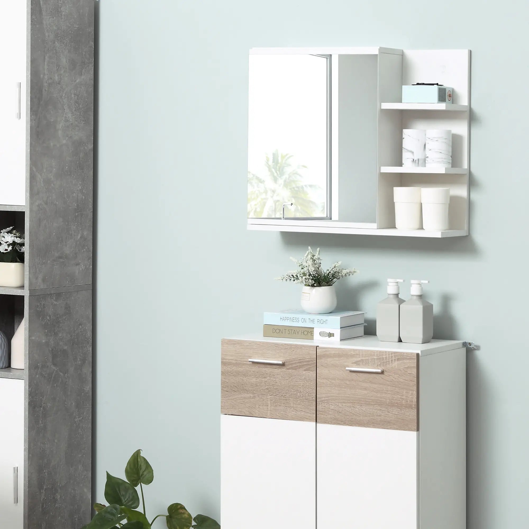Wall Mounted Bathroom Storage Cabinet with Mirror, 3 Shelves, 2-Tier Cupboard Mirror Medicine Cabinets at Gallery Canada
