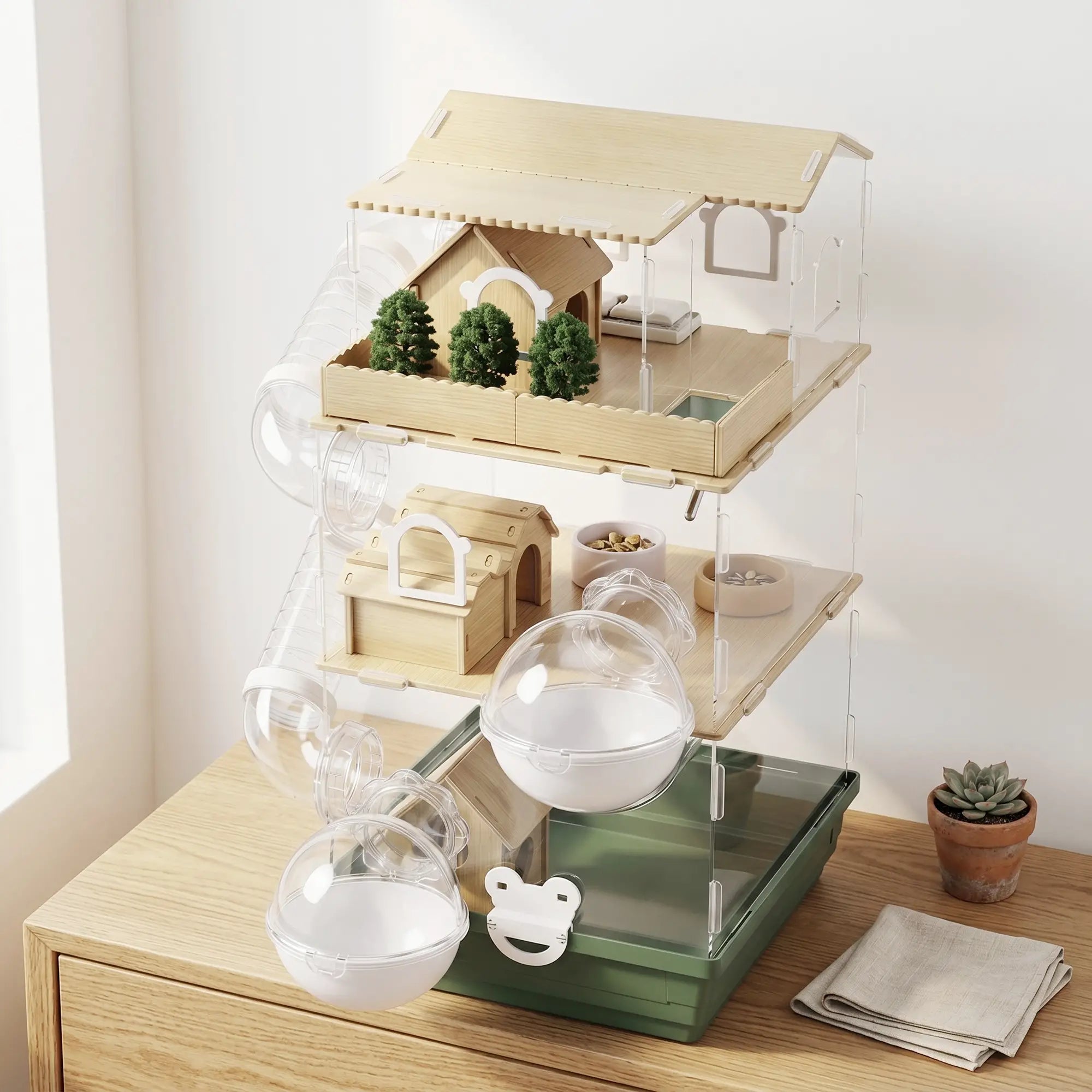 Large Hamster Cage, 3 Tiers Acrylic Hamster Habitat with Water Bottles, Running Wheel for Pet Mice, Dwarf Hamster Hamster Cages at Gallery Canada