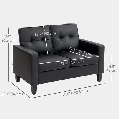 51" Double Sofa Couch, Upholstered PU Leather, Tufted Backrest, Black 2-Seater Sofas at Gallery Canada