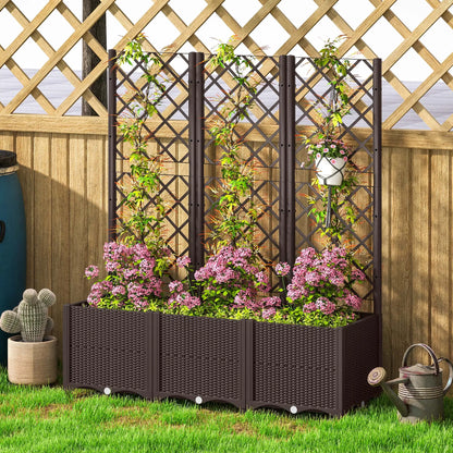 Raised Garden Bed With Trellis, Plastic With Drainage Holes And Plugs