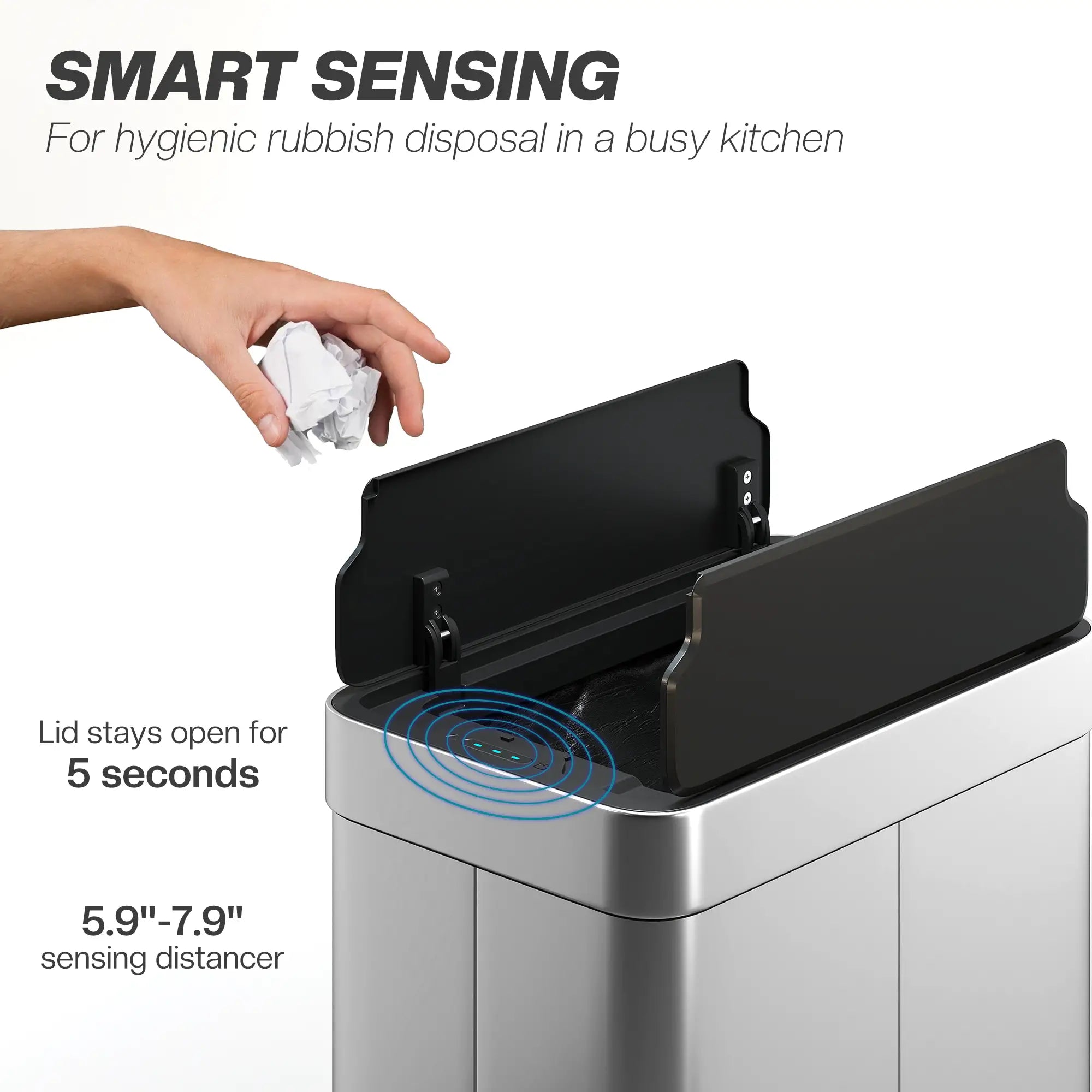 13.2 Gallon Sensor Can, Automatic Garbage Can, Soft Close Butterfly Lid, Fingerprint Proof Stainless Steel, Silver Household Supplies at Gallery Canada