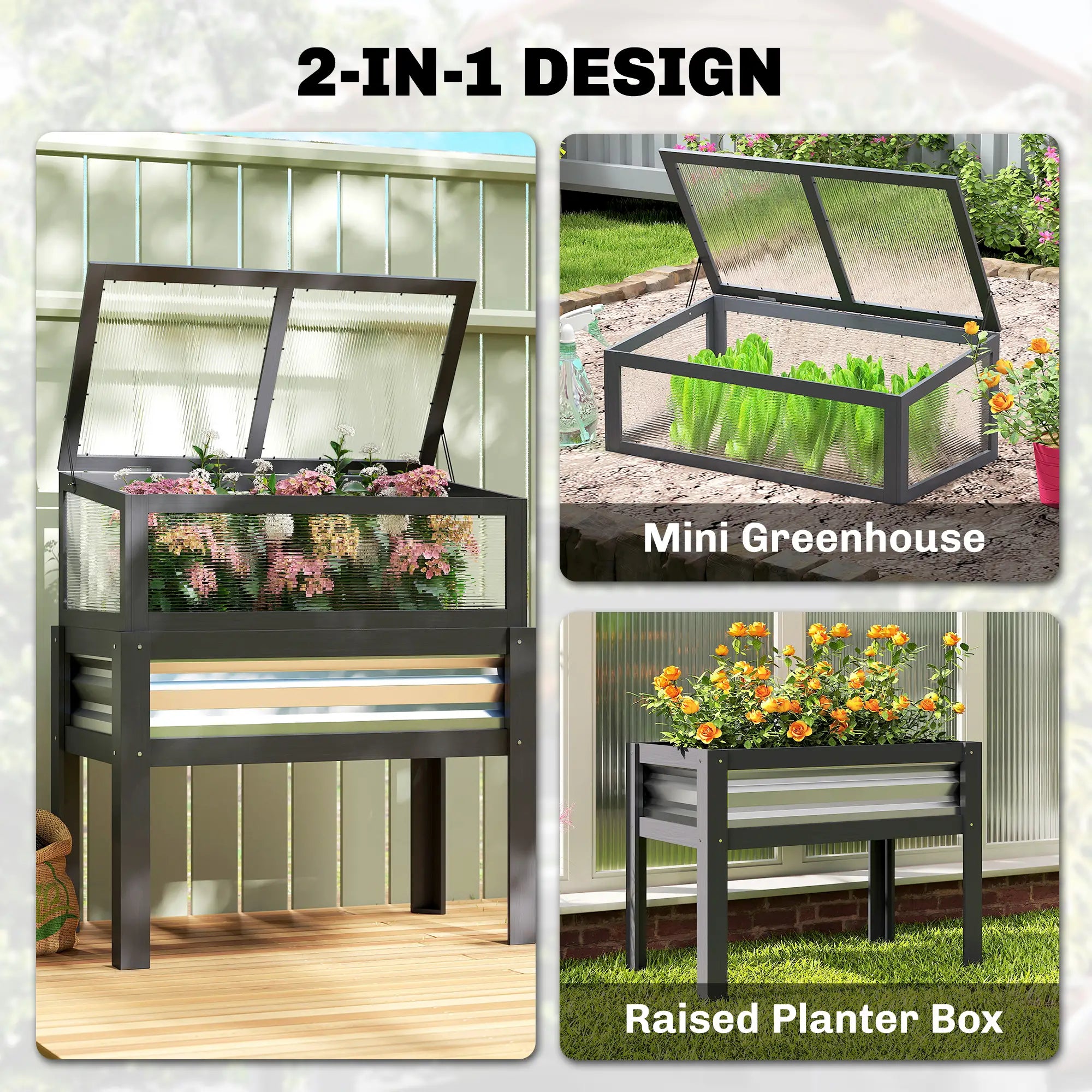 Raised Garden Bed With Greenhouse Top, Wooden Elevated Planter, Grey Elevated Garden Beds at Gallery Canada