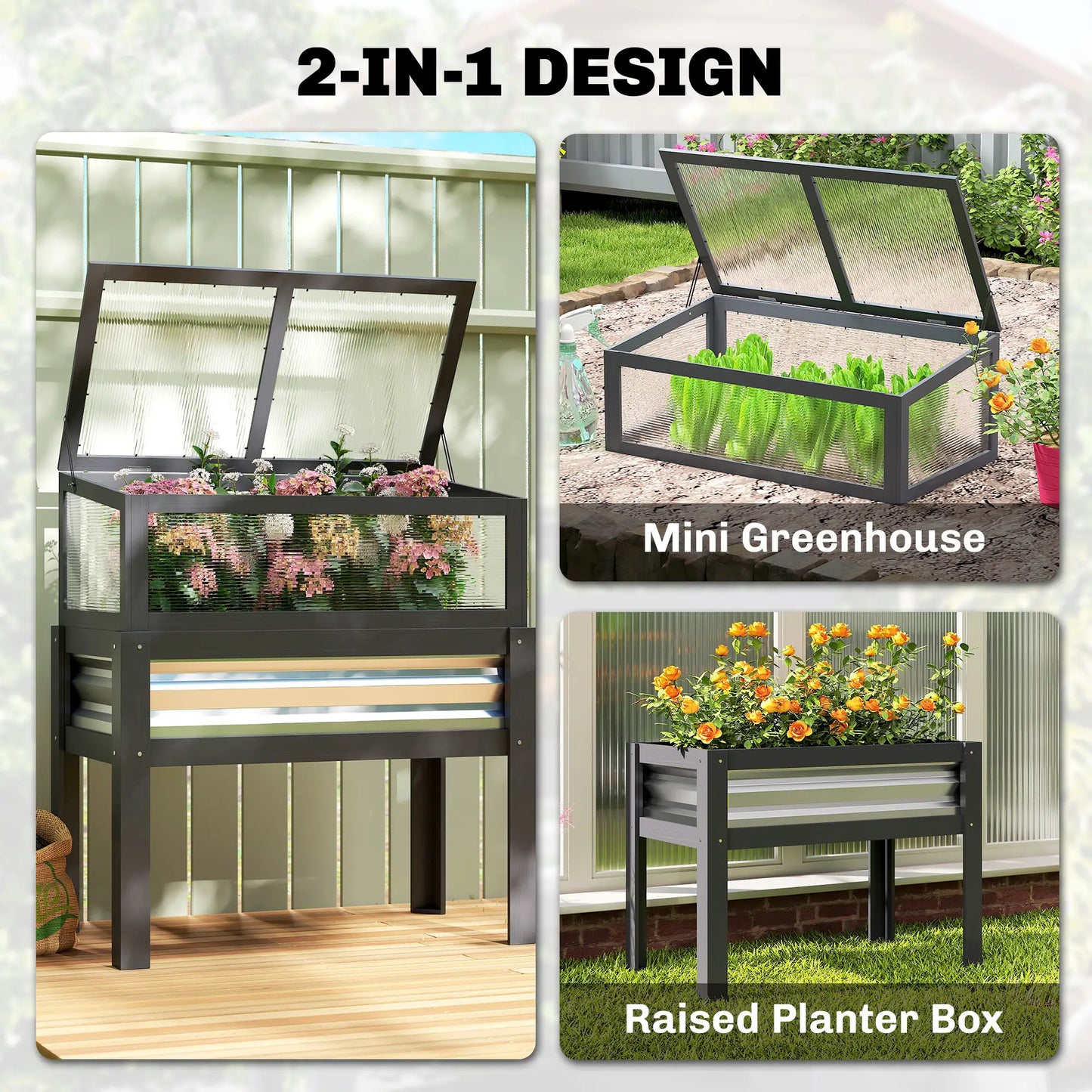 Raised Garden Bed With Greenhouse Top, Wooden Elevated Planter, Grey Elevated Garden Beds at Gallery Canada