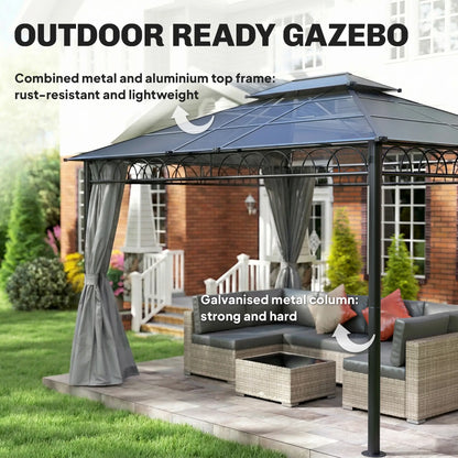 10' X 12' Outdoor Hardtop Gazebo, Double PC Roof, Steel Frame, Grey Gazebos at Gallery Canada