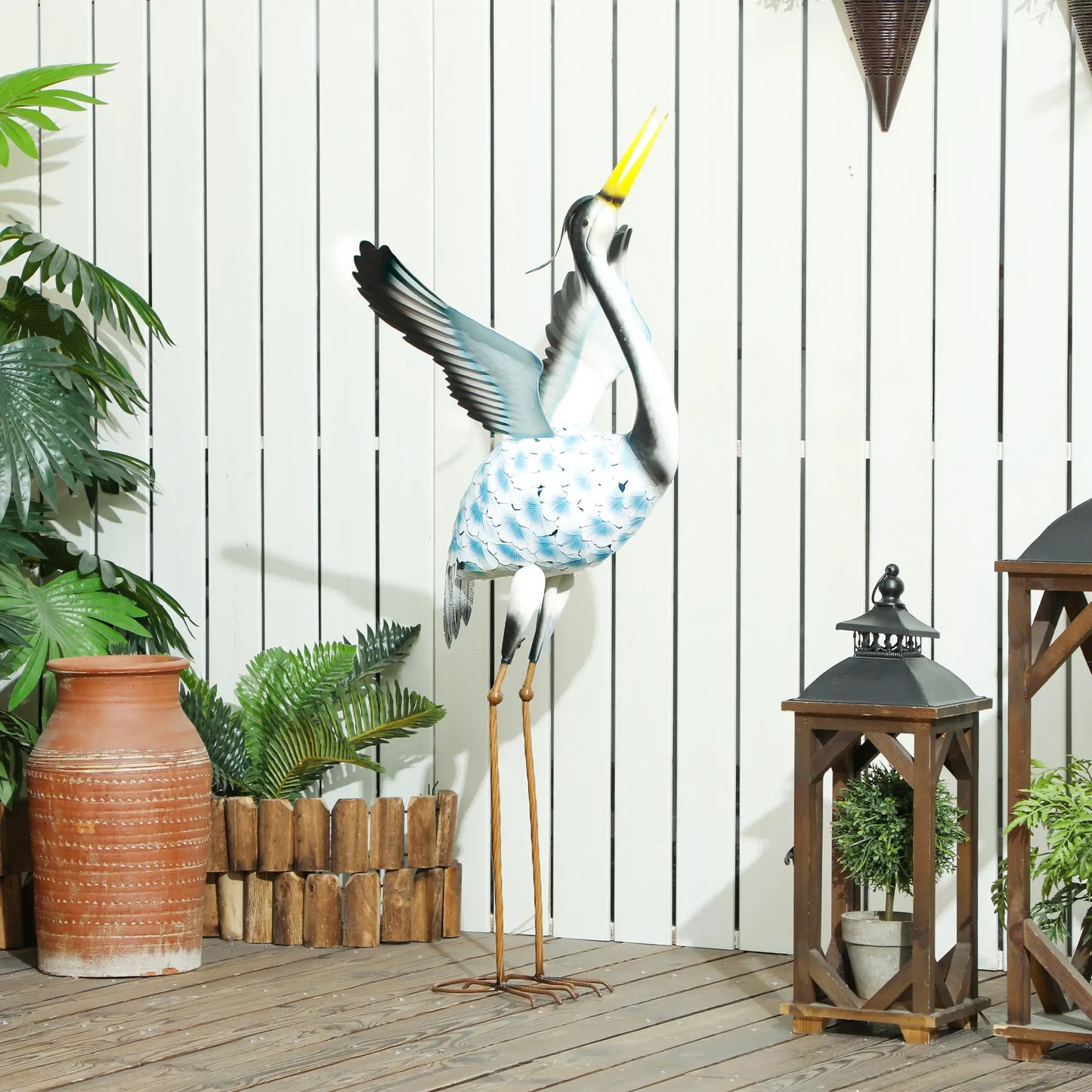 Flying Crane Garden Statue, 42.5" Steel Lawn Ornament, Mixed Colour Garden Decor at Gallery Canada