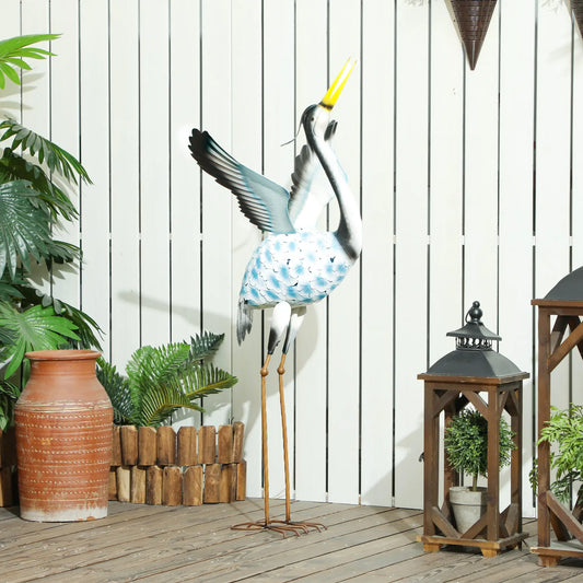 Flying Crane Garden Statue, 42.5" Steel Lawn Ornament, Mixed Colour Garden Decor Blue, White, Grey, Yellow at Gallery Canada
