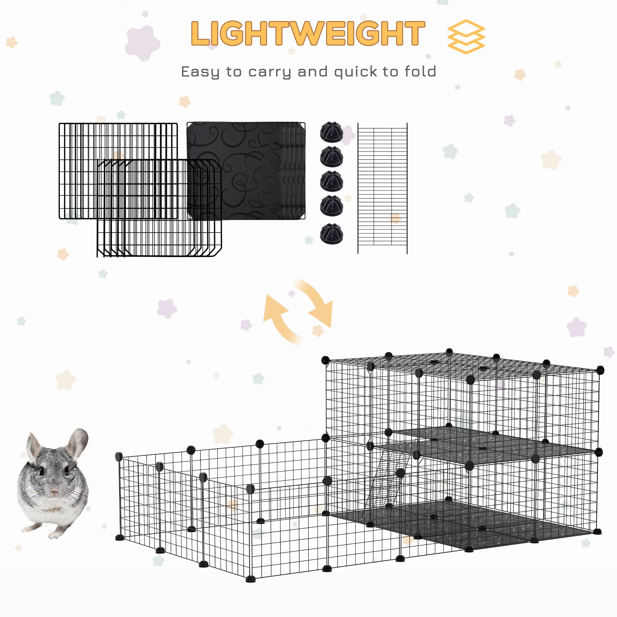 Small Animal Cage with Door, Guinea Pig Playpen, 68.9