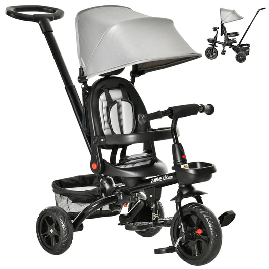 Toddler Tricycle, 4 in 1 Kids Trike, Adjustable Seat, Removable Handle, Grey Tricycles for Kids Grey, Black at Gallery Canada