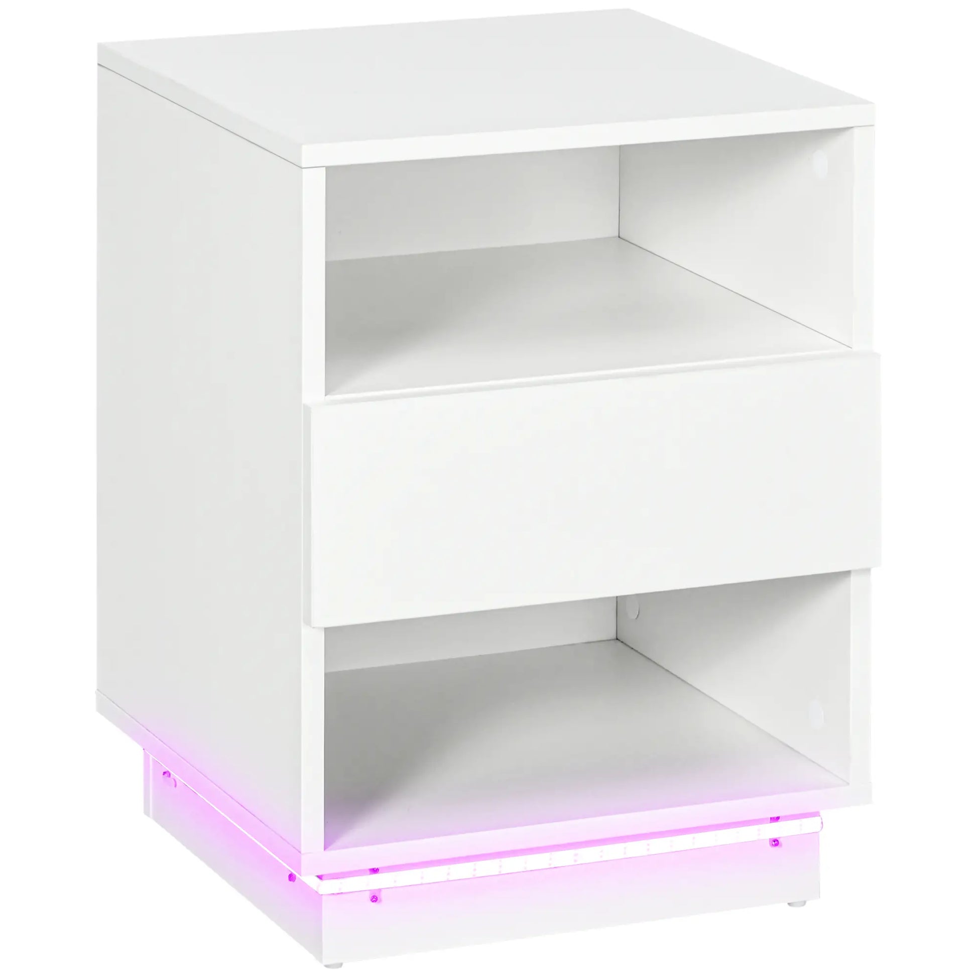 LED Nightstand with Lights, Drawer, 2 Shelves, Remote, 15.7 Inch Bedside Tables White at Gallery Canada