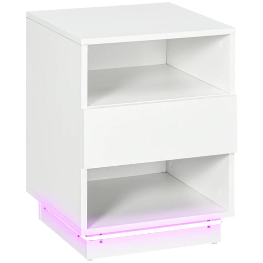 LED Nightstand with Lights, Drawer, 2 Shelves, Remote, 15.7 Inch Bedside Tables White at Gallery Canada