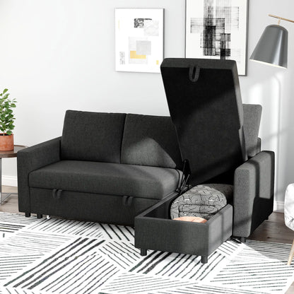 Convertible Corner Sofa Bed, Built-In Storage, 3 Removable Cushions, Black Sofas & Reclining Chairs at Gallery Canada