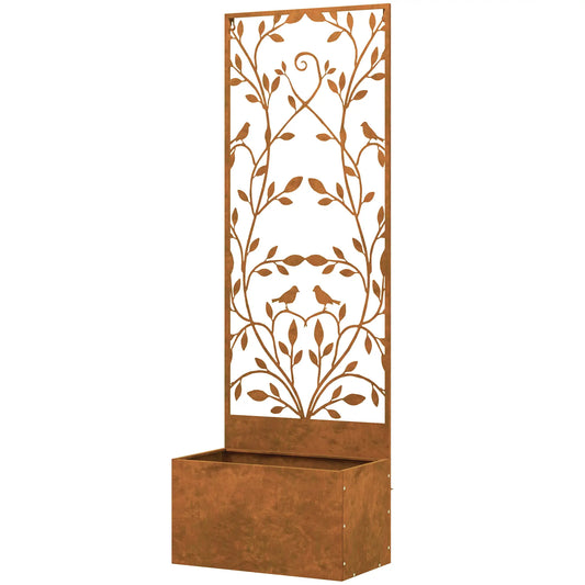 Raised Garden Bed with Privacy Screen, Metal Planter Box, Trellis, Brown Raised Garden Beds Rusty Brown at Gallery Canada