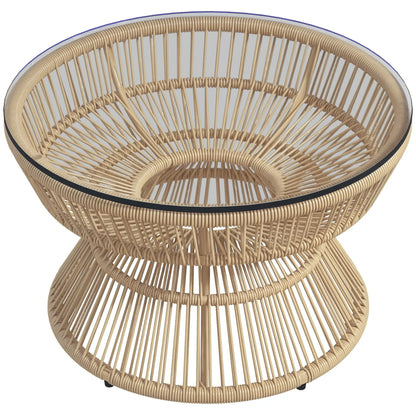 Rattan Outdoor Coffee Table, Tempered Glass Top, Steel Frame, Wicker Furniture Patio Side Tables at Gallery Canada