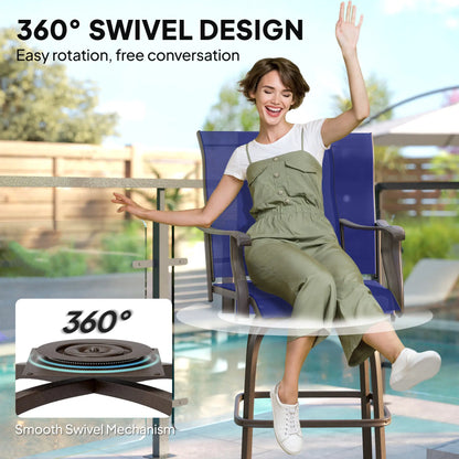 Swivel Bar Stools Set Of 2, Steel Frame, Navy Blue Bistro Sets at Gallery Canada