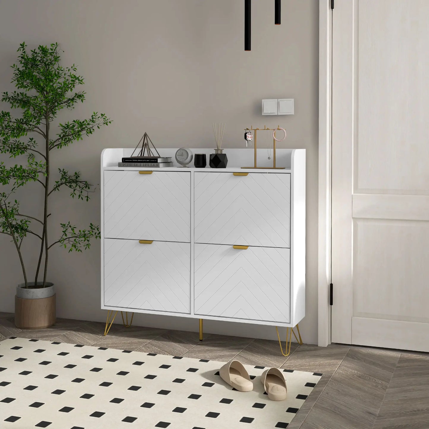 Shoe Storage Cabinet, 4 Flip Drawers, Adjustable Shelf, Holds 16 Pairs, White Shoe Storage Cabinets & Racks at Gallery Canada