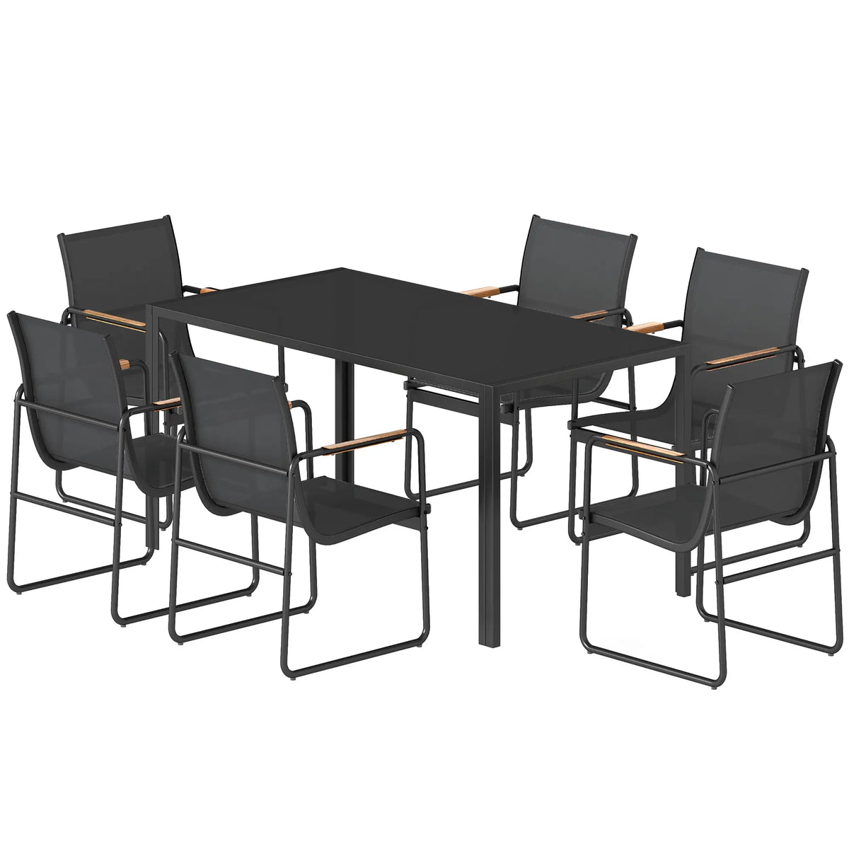 7 Piece Outdoor Dining Set, Glass Patio Table And Chairs, Black Outdoor Dining Sets Black at Gallery Canada