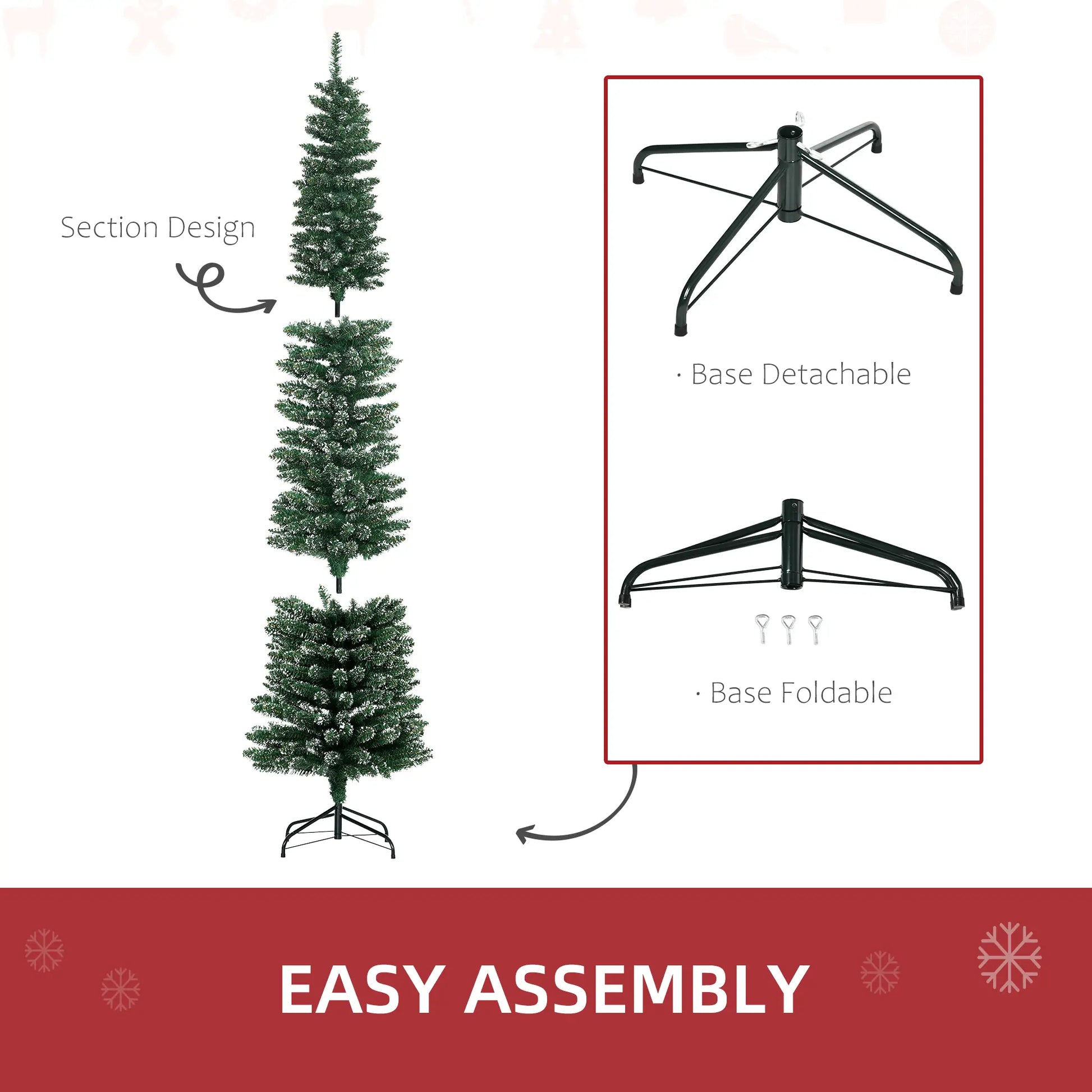 7.5FT Artificial Snow Dipped Christmas Tree, Foldable Stand, Green Pencil Christmas Trees at Gallery Canada