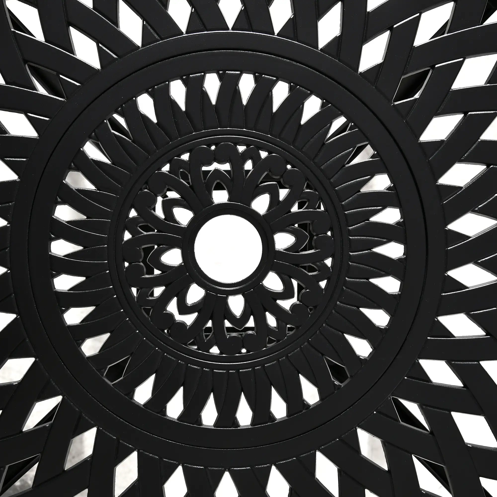30-Inch Round Patio Dining Table, Umbrella Hole, Antique Cast Aluminum, Black Patio Side Tables at Gallery Canada