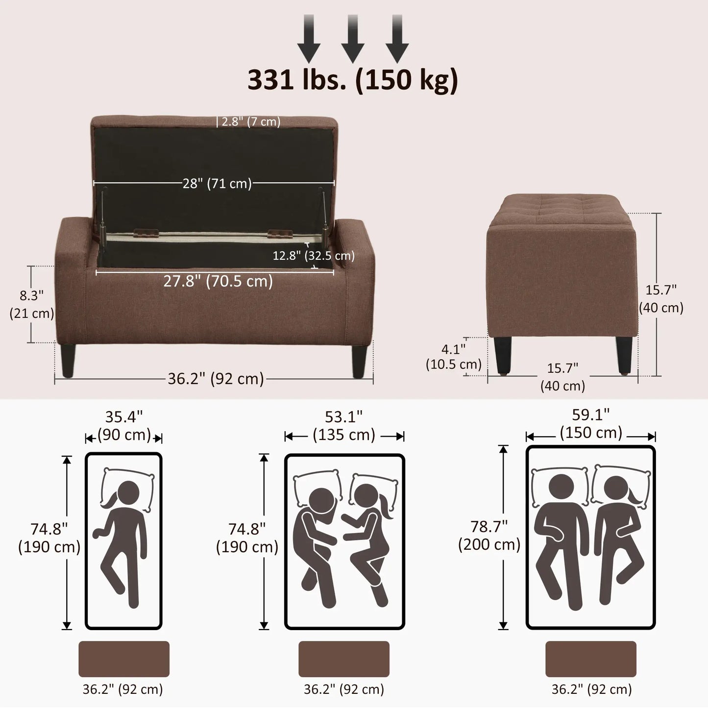 Storage Ottoman Bench, Linen Upholstered, Tufted, Brown Storage Ottomans & Benches at Gallery Canada