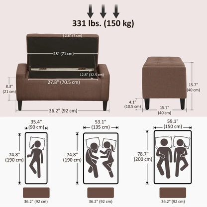 Storage Ottoman Bench, Linen Upholstered, Tufted, Brown Storage Ottomans & Benches at Gallery Canada