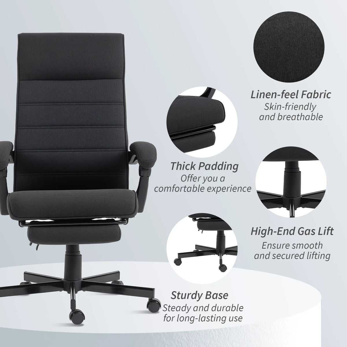 High Back Swivel Recliner Chair, Adjustable Height, Footrest, Armrest, Black Office Chairs at Gallery Canada