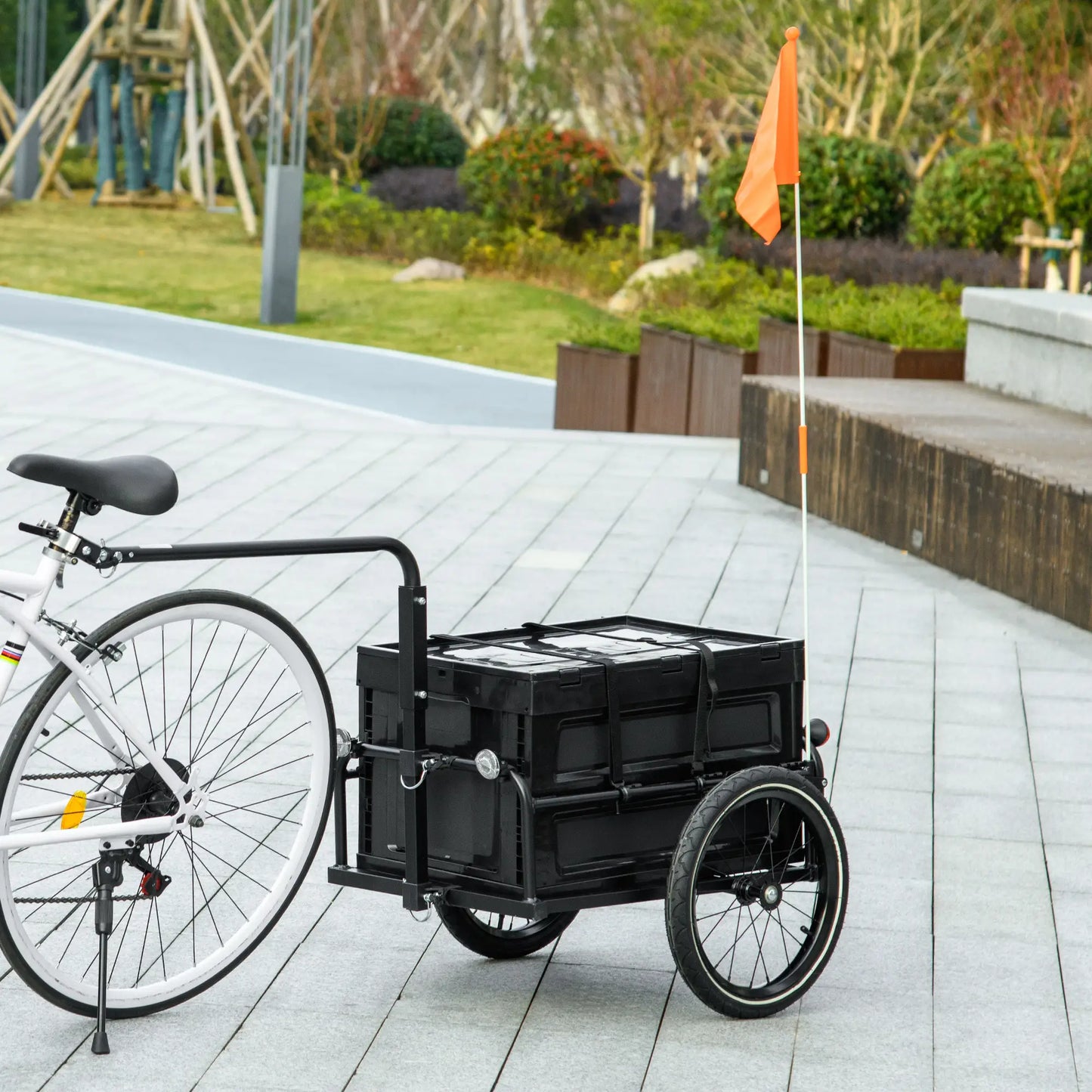 Steel Bike Trailer, Foldable Storage Box, Safe Reflectors, Max Load 88LBS, Black Bike Cargo Trailers at Gallery Canada