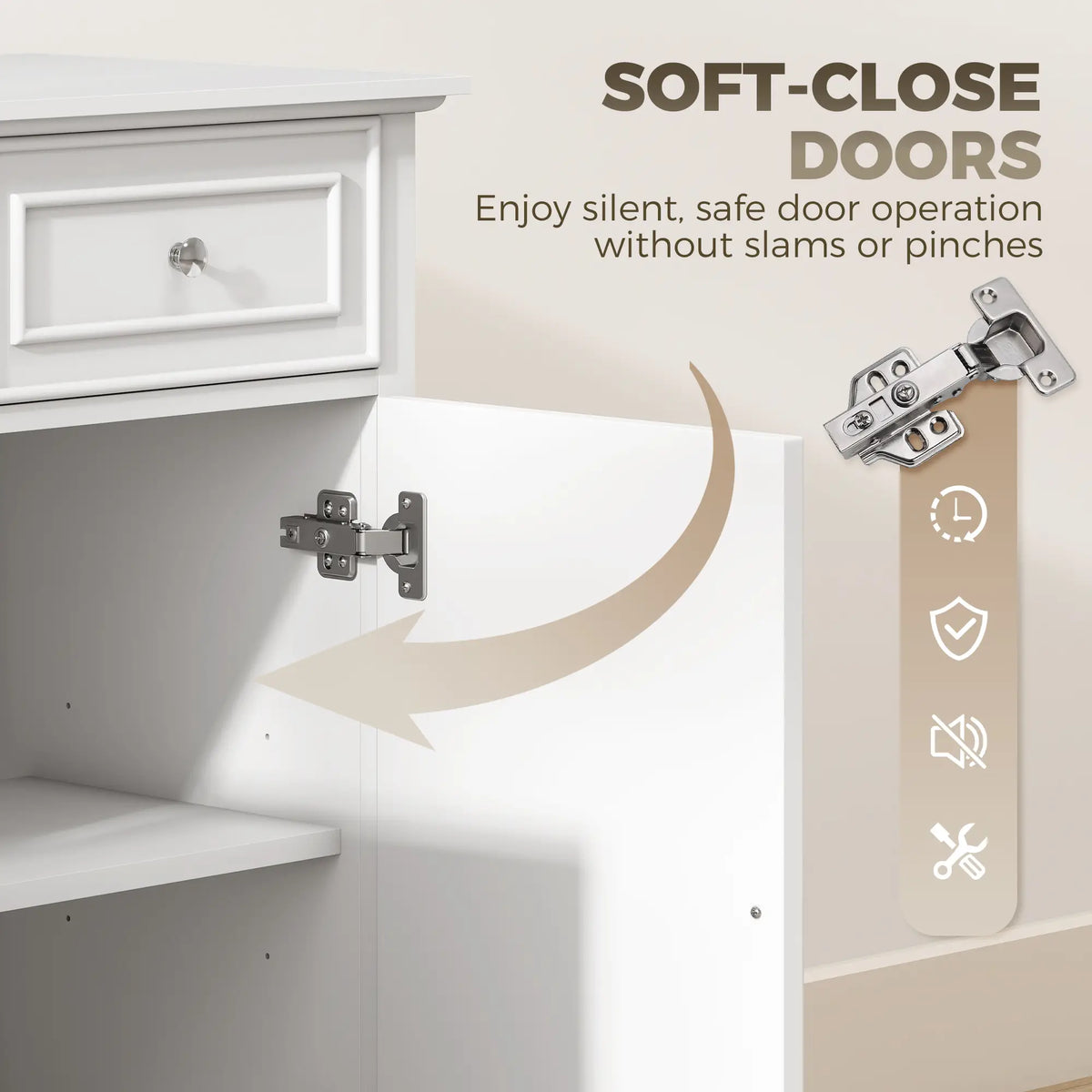 54" Sideboard Buffet Cabinet, Soft-Close Doors, 3 Drawers, White Bar Cabinets at Gallery Canada