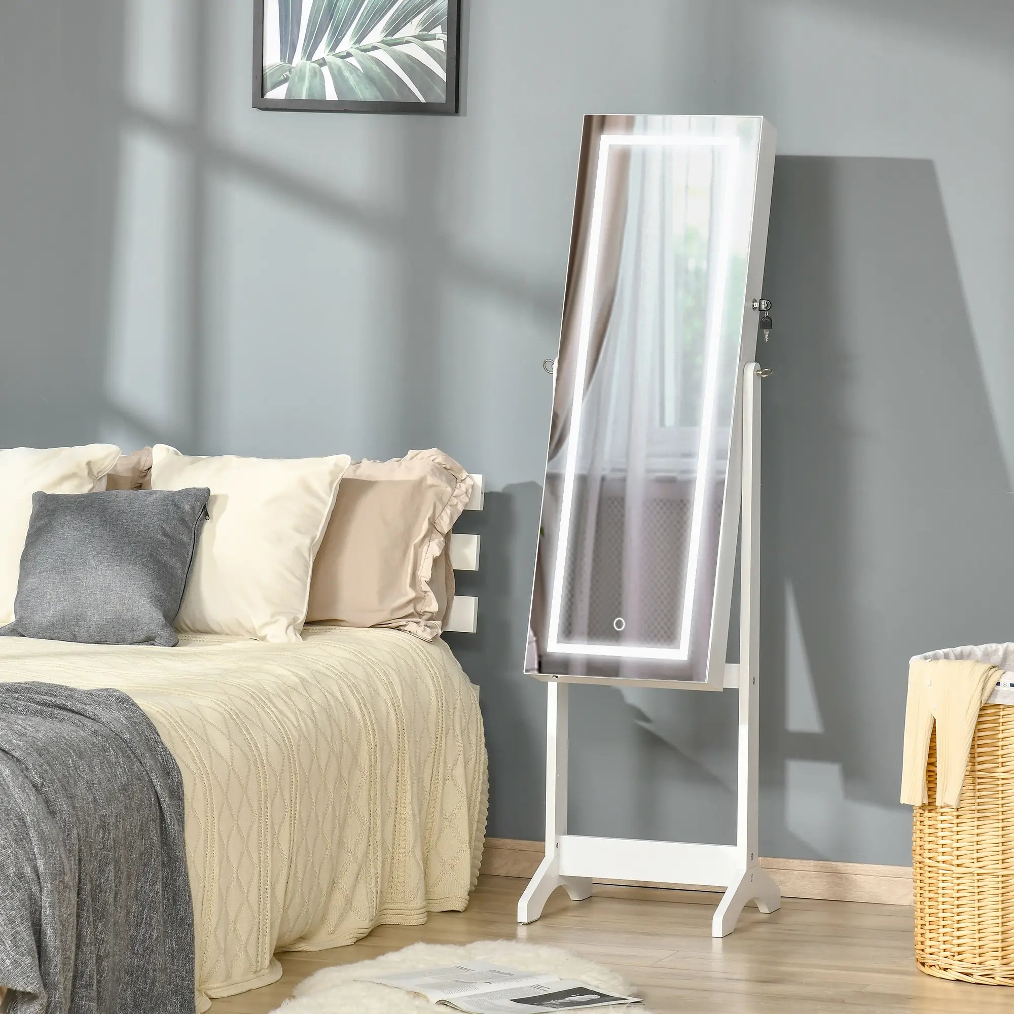 Lockable Jewelry Armoire with LED Light, Standing Mirror, White Jewelry Armoire & Jewellery Mirror Cabinets at Gallery Canada