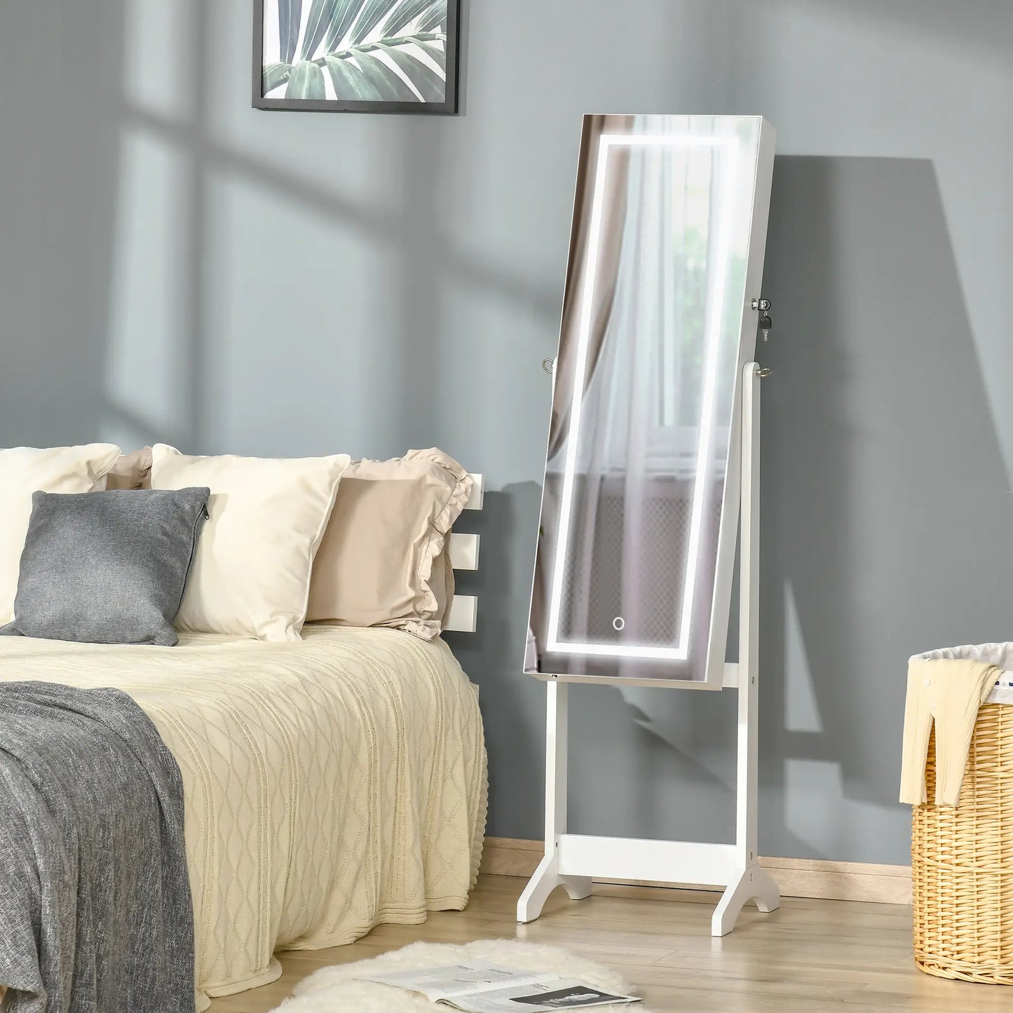 Lockable Jewelry Armoire with LED Light, Standing Mirror, White Jewelry Armoire & Jewellery Mirror Cabinets at Gallery Canada