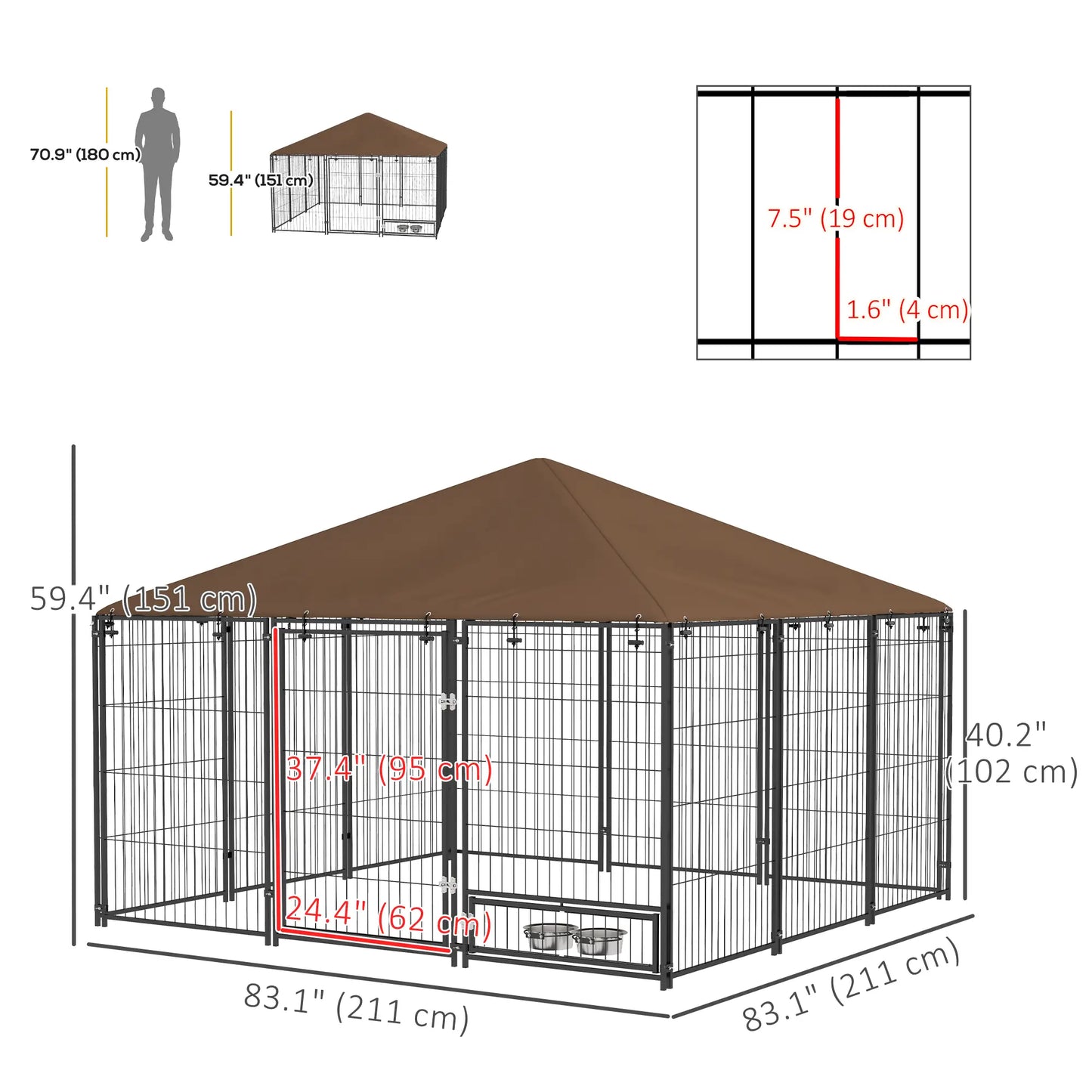 6.9' x 6.9' x 5' Outdoor Dog Kennel, Canopy, Rotating Bowls, Coffee Houses, Kennels & Pens at Gallery Canada