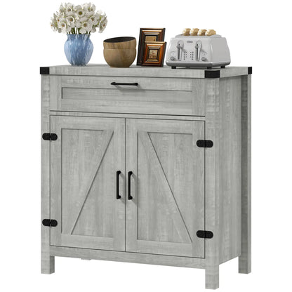Farmhouse Kitchen Cabinet, Sideboard with 2 Barn Doors, Drawer, Grey Bar Cabinets at Gallery Canada