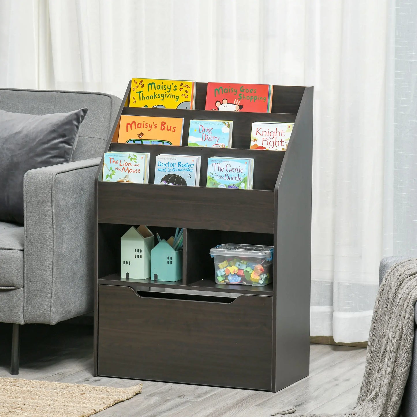 Kids Bookcase, Multi-Shelf Organizer with Drawer, Brown Baby & Kids Storage at Gallery Canada
