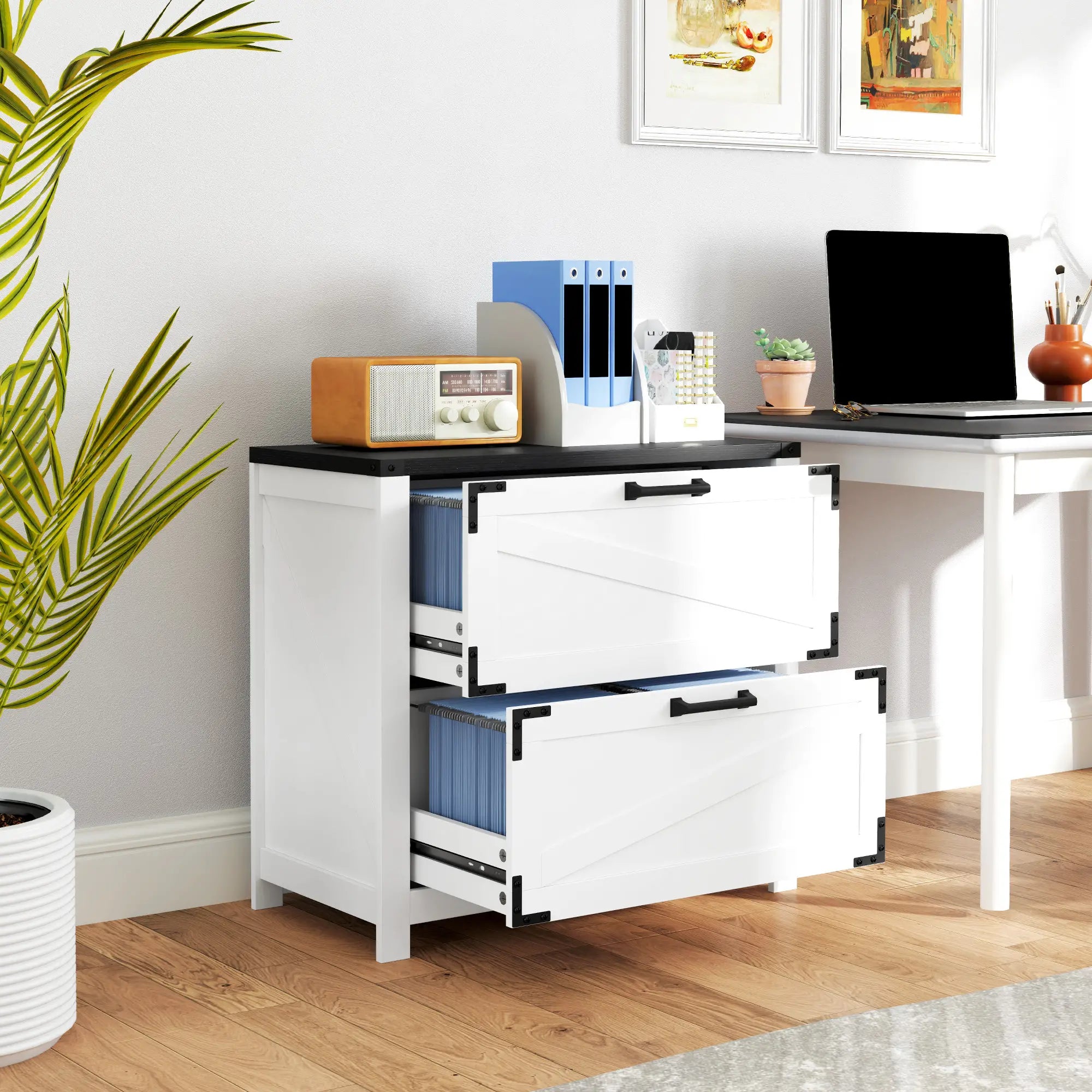 2 Drawer Filing Cabinet, Farmhouse Office Storage, Adjustable Hanging Bars, Letter, A4, Legal Size, White Office Cabinets & Cupboards at Gallery Canada