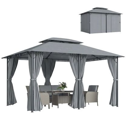 13L x 10W x 8.7H Patio Gazebo, 2-Tier Canopy with Curtains, Grey Gazebos Grey at Gallery Canada