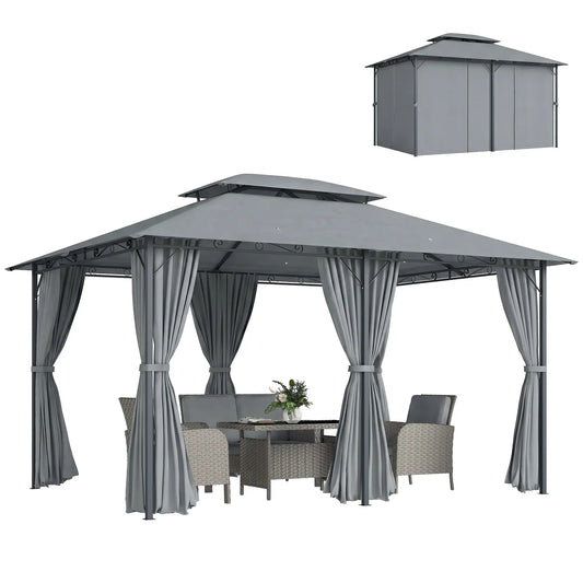 13'L x 10'l x 8.7'H Gazébo de patio, Canopée de jardin à 2 niveaux, Gris