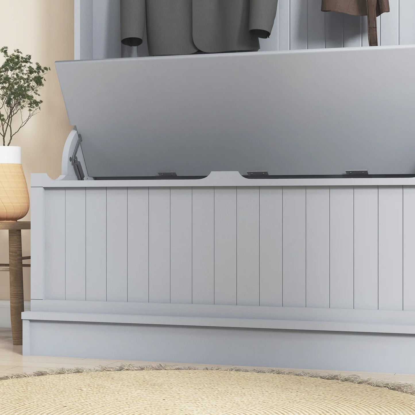 3-In-1 Entryway Hall Tree, Coat Rack, Bench, Shoe Storage, 5 Hooks, Grey Clothing Storage at Gallery Canada