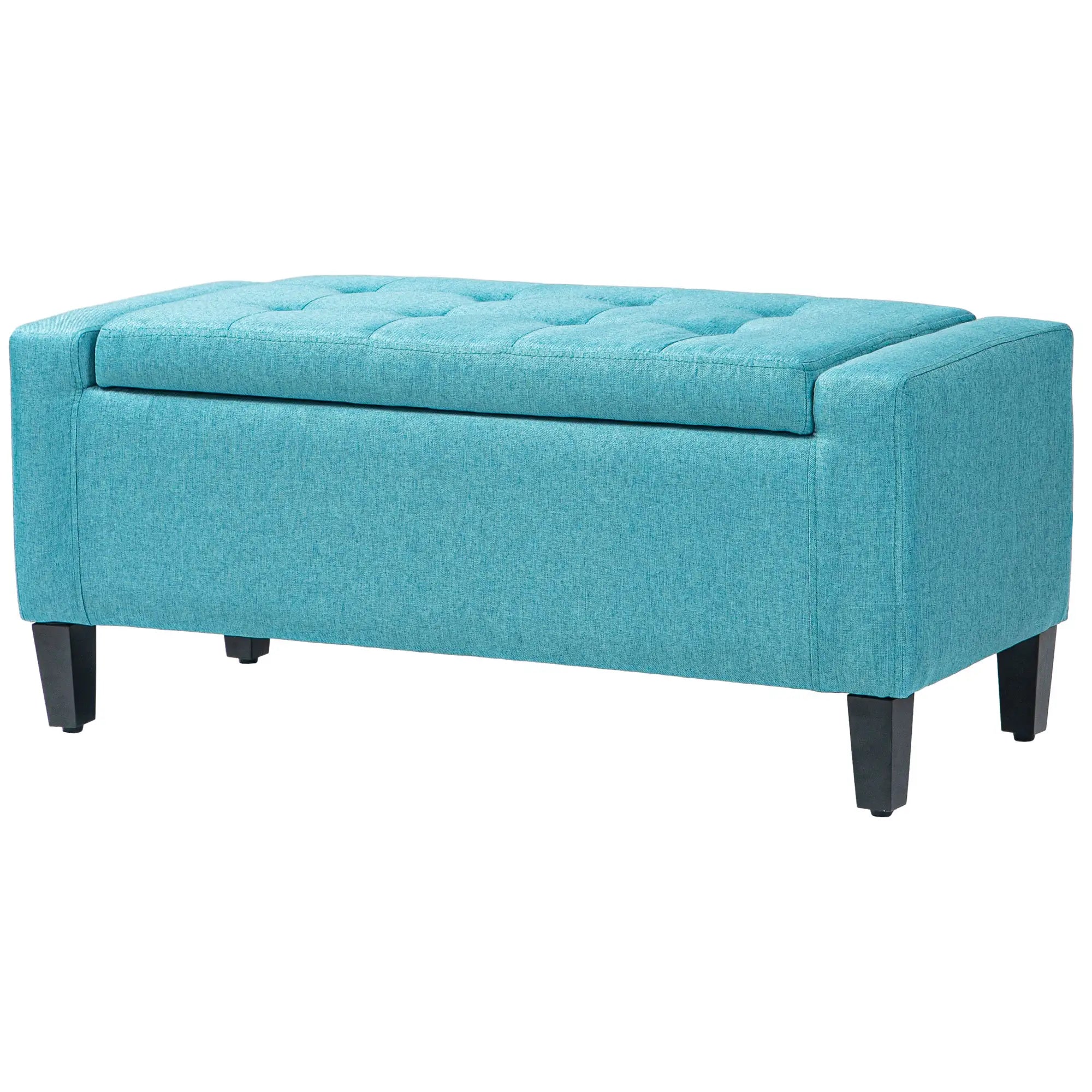 Linen Upholstered Storage Ottoman Bench, Tufted Design, Green Storage Ottomans & Benches Green at Gallery Canada